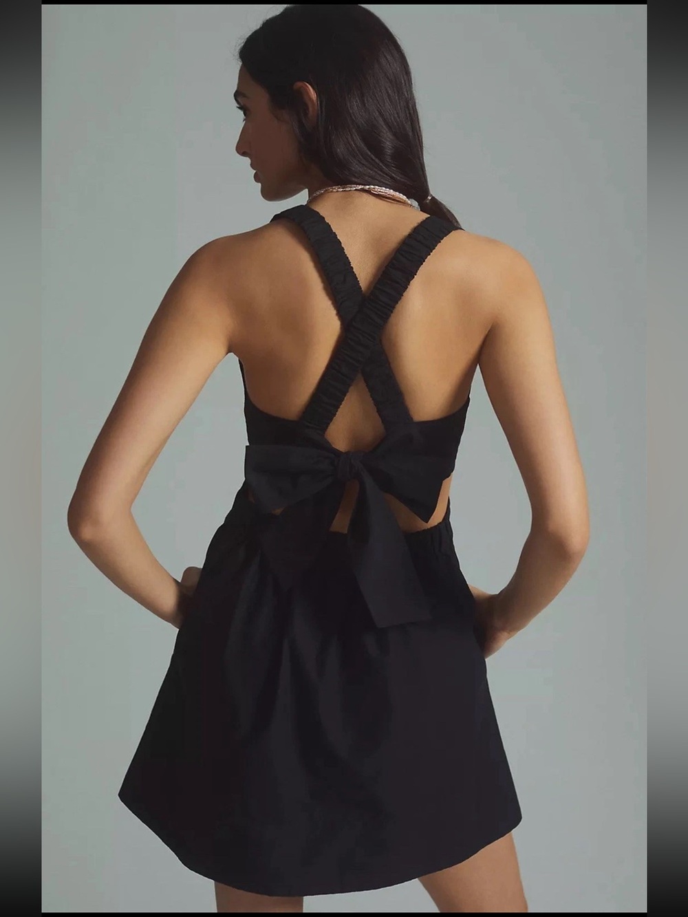 Mauve anthropologie bow open back full skirt dress